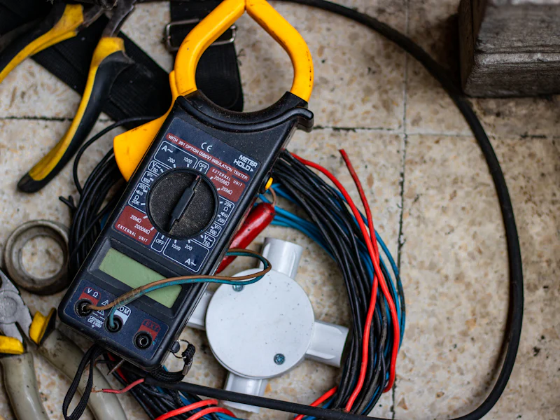 Clamp meter and cables used for electrical fault finding