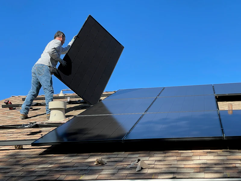 Solar panel being fitted on a roof